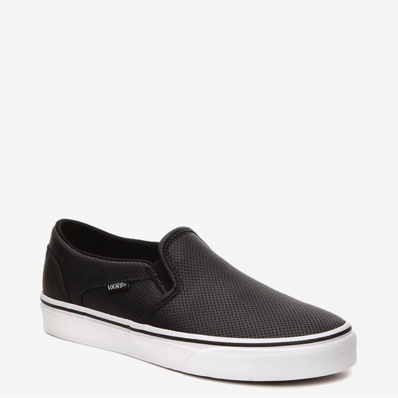 VANS Perf Leather Classic Unisex Slip On Shoes Black White Soles Mens 8.5 W 10 - Picture 1 of 9